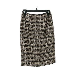 Oscar De La Renta Black Metallic Tan Tweed Pencil Skirt Size 2